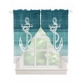 thumbnail image 1 of Nautical Anchor Teal Green Swag Valances for Windows, Coastal Ocean Ombre Striped Rod Pocket Sheer Valances for Large Windows, Swag Toppers Light Filtering for Kitchen Living Room 2 Panels 36''x63'', 1 of 5