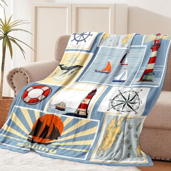 Nautical Anchor Throw Blanket - Navy Blue Ultra Soft Flannel Fleece for Bed, Couch, Sofa - 60" X 80"throw blanket for carfun throw blanket soft couch blanketcomfy blankets for men
