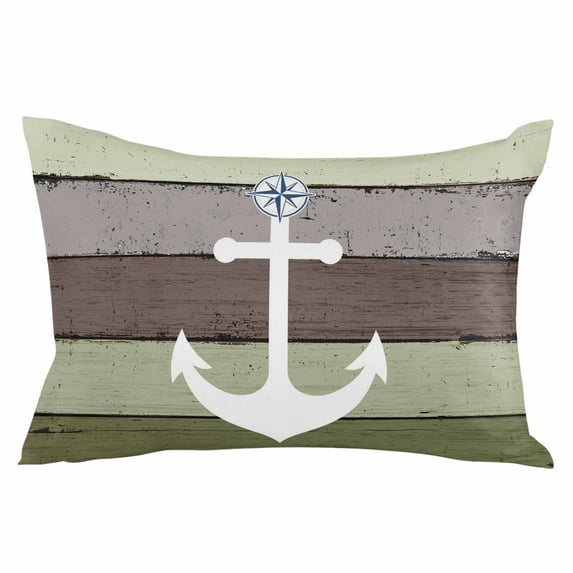 Nautical Anchor Throw Pillow Cover 20 x 36 Inch Decorative Pillow Cover Farmhouse Sage Green Brown Wooden Grain Lumbar Pillowcase Seasonal Rectangle Cushion Case for Couch Sofa Bed Living Room