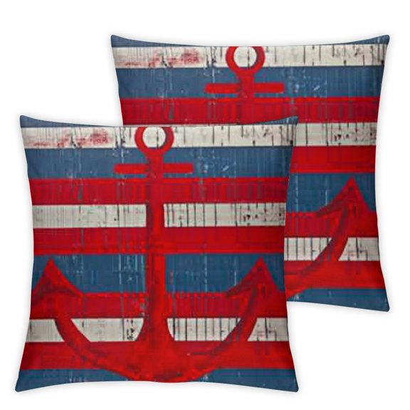 Nautical Anchor Throw Pillow Covers Navy Blue Stripes with Red Ocean Sea Sailing Coastal Beach Outdoor Decor Waist Cases Pillowslip,