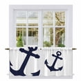 thumbnail image 1 of Nautical Anchor Tier Curtains, Farmhouse Minimalist White Abstract Art Light Filtering Kitchen Curtains, 2Pcs Rod Pocket Half Window Treatments Panels for Sink Cafe Cabinet Camper 27.5x24 Inches, 1 of 9