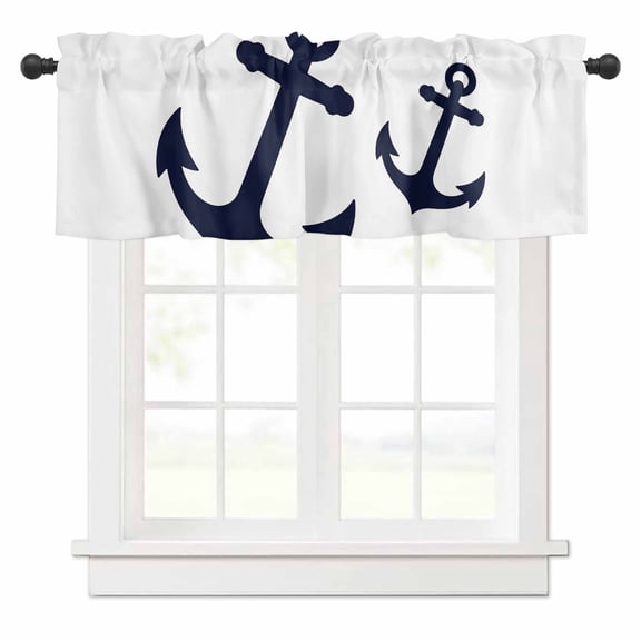 Nautical Anchor Valances for Windows Black Anchor Simple Style Ocean Theme Rod Pocket Curtain Valance Window Treatment Short Curtains for Kitchen Living Room, 42"x12"