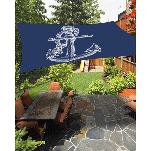 Nautical Anchor Waterproof Sun Shade Sail Rope Knot Coastal Navy Blue Outdoor Patio Sun Shades Canopy UV Block Waterproof Sunshade for Garden Backyard Deck Pergola 8x10 Ft