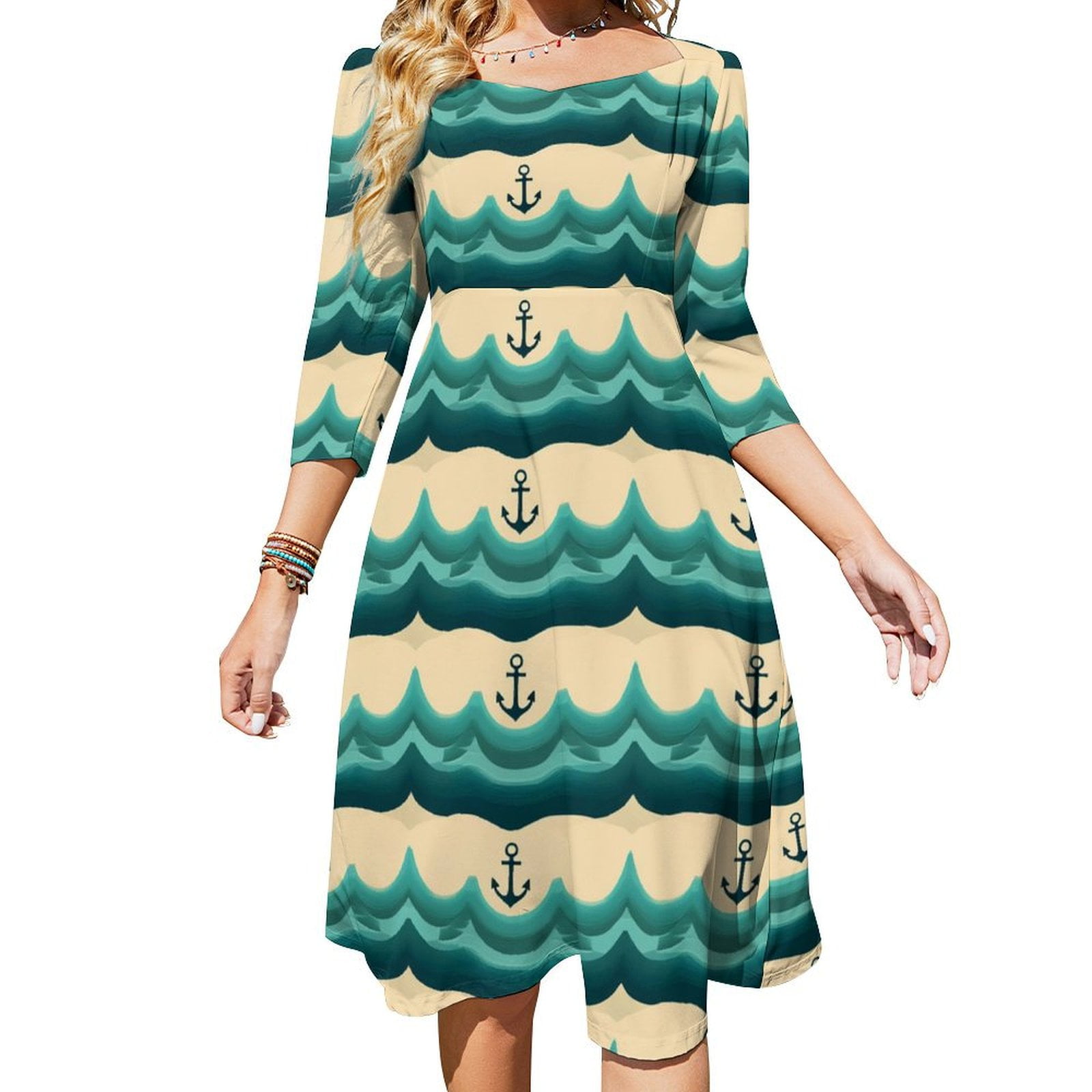 Nautical Anchor Print Pattern Dress main image 1