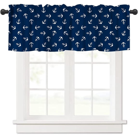 Nautical Anchor Window Valance, Rustic Vintage Ocean Beach Coastal Navy ...