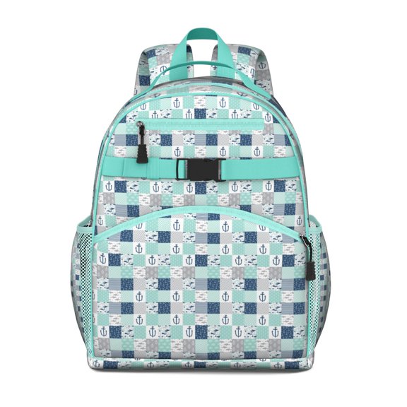 Nautical Anchor and Boat Students Backpack with Coastal Marine, Ocean Waves, Lighthouse, Seaside and Tropical Beach Theme