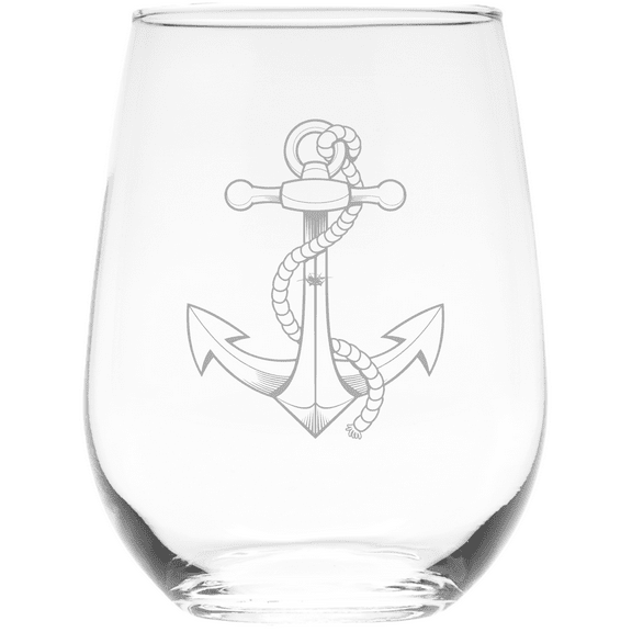 C&M Personal Gifts 17 oz Nautical Anchor Stemless Wine Glass