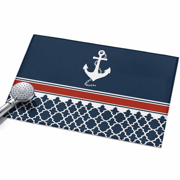 Nautical Anchorage Area Rugs 2x3ft Nautical Anchor Red Stripe Plaid Navy Blue Floor Rug&nbsp;Non Slip Low Pile Ultra Soft Throw Carpet for Entryway Indoor Entrance Kitchen Bathroom