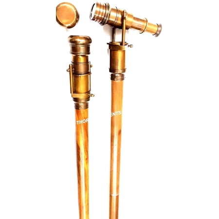 Nautical Antique Brown Wooden Walking Stick Hidden Spy Telescope Handle