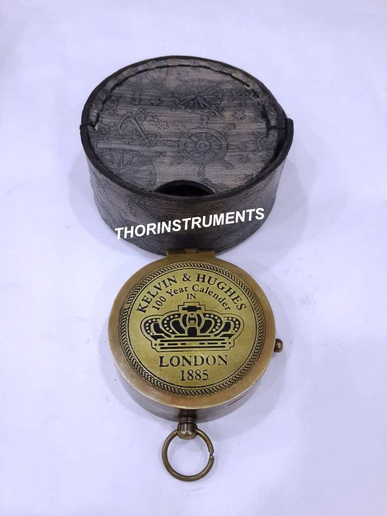 Nautical Antique Kelvin Hughes Pocket compass with Black leather Case