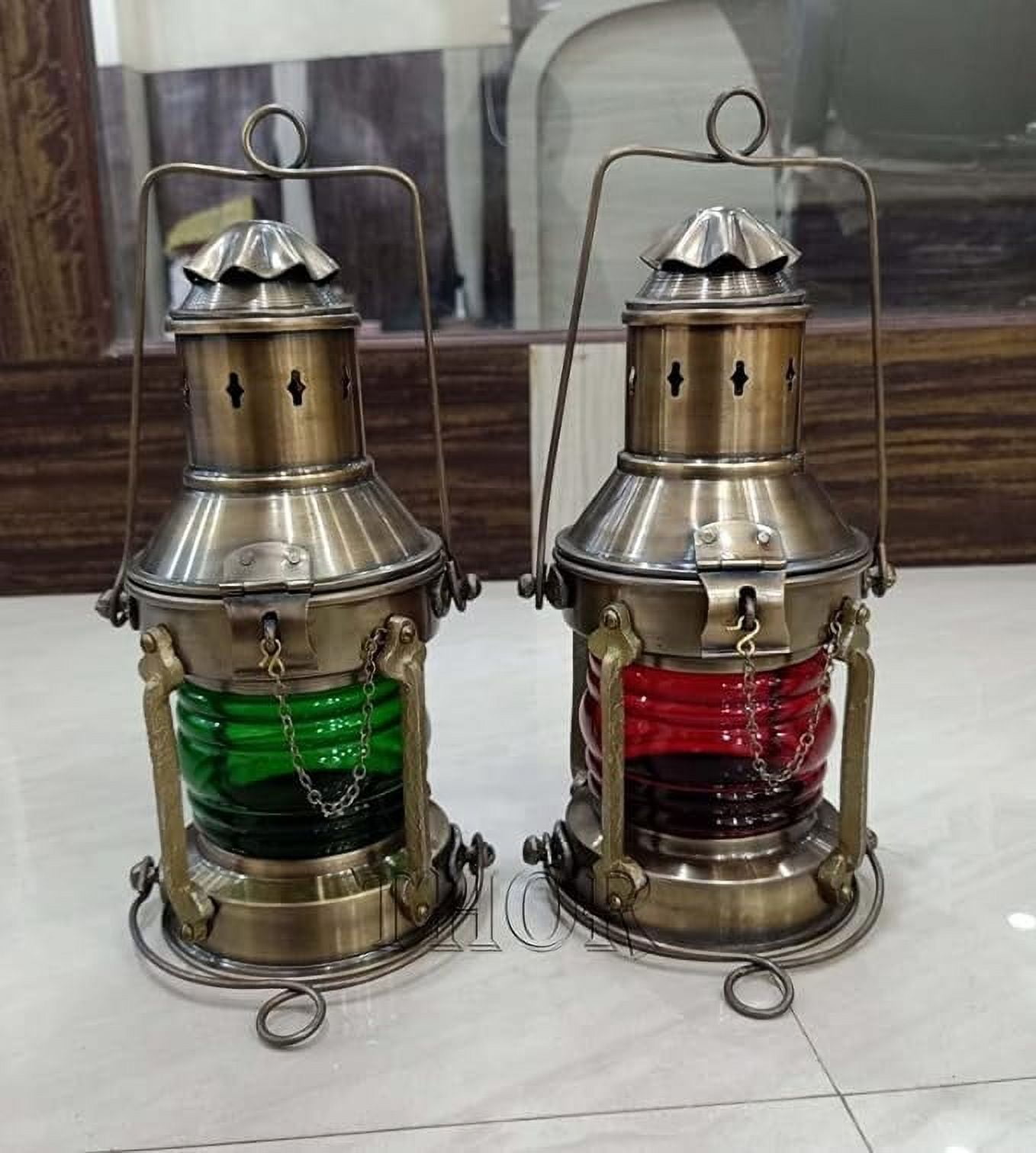 Nautical Antique Lantern Oil Lamp /Decorative Hanging Lantern /Marine Ship Lamp /Maritime Collectible Home Decor Set of 2 Rustic Vintage Home Decor Gifts