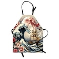 thumbnail image 1 of Nautical Apron, Blooming Flowers Japanese Waves Explorers Ship and Ruby Moon Vintage Folk, Unisex Kitchen Bib with Adjustable Neck for Cooking Gardening, Adult Size, Blue Pink Eggshell, by Ambesonne, 1 of 4
