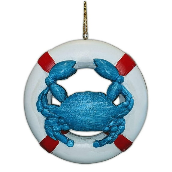 Nautical BLUE CRAB IN LIFE PRESERVER Tropical Christmas Ornament, Chesapeake Bay