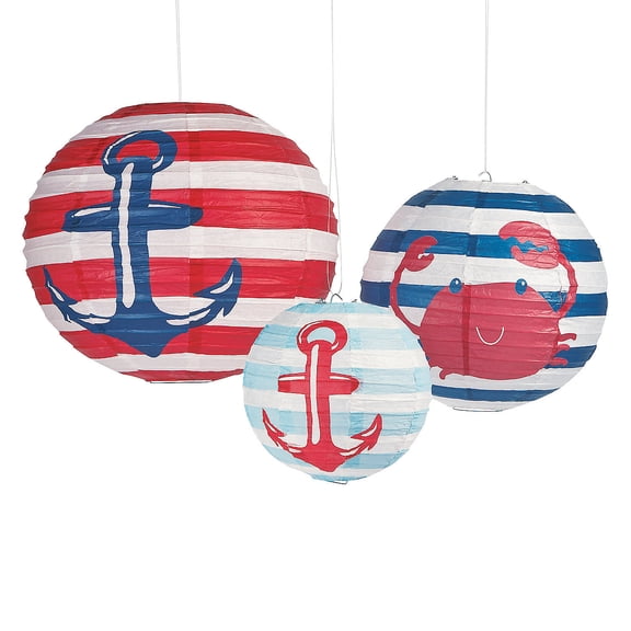 Nautical Baby Shower Paper Lanterns - Party Decor - 3 Pieces