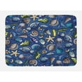 thumbnail image 1 of Nautical Bath Mat, Repetitive Ocean Themed Fish Pattern with Shells and Seaweeds Print, Plush Bathroom Decor Mat with Non Slip Backing, 29.5" X 17.5", Dark Violet Multicolor, by Ambesonne, 1 of 2