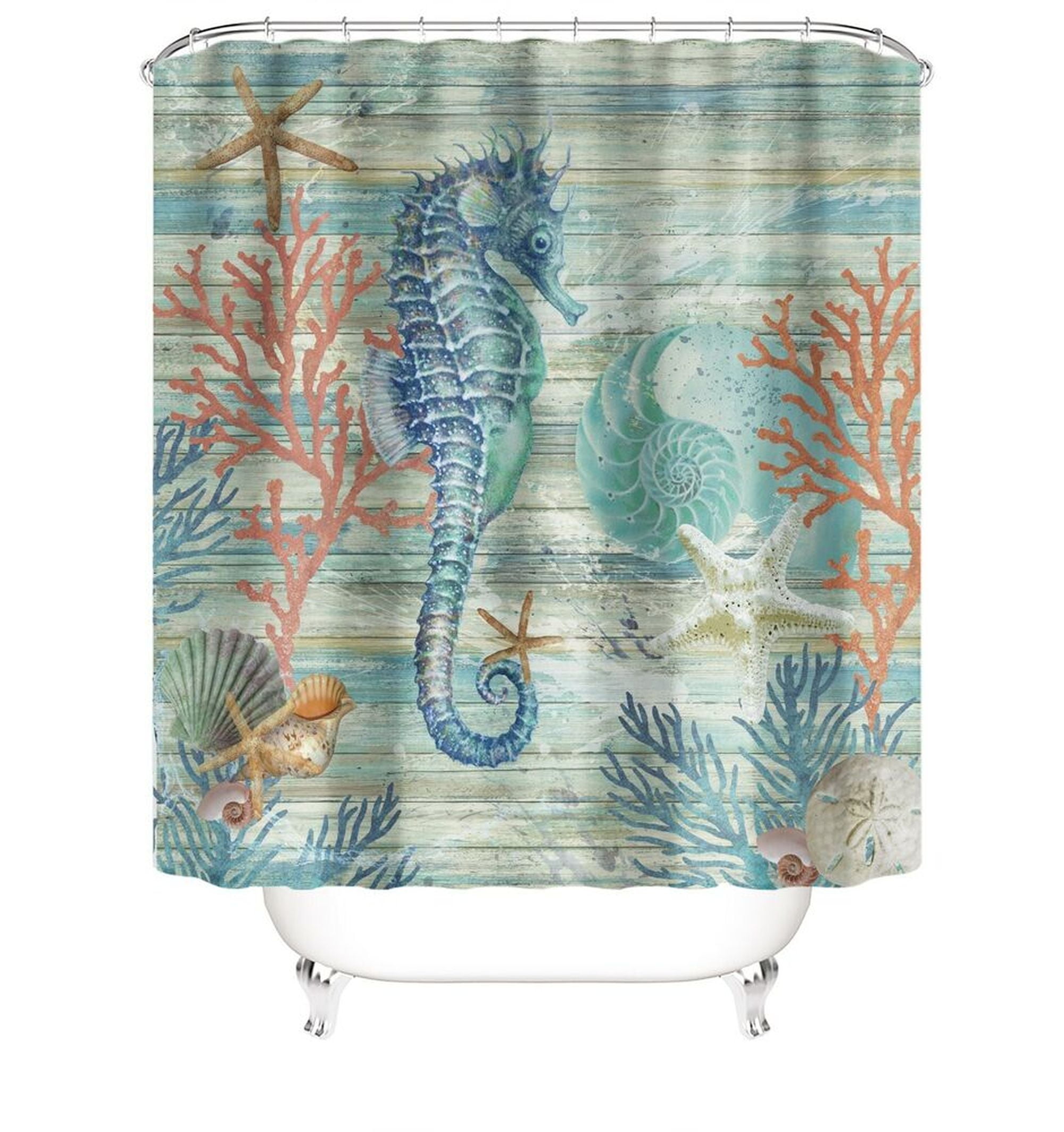 Nautical Bathroom Decor Set Ocean Theme Shower Curtain, Coastal Bath