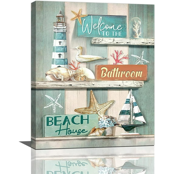 Nautical Bathroom Wall Art Modern Country Lighthouse Starfish Bathroom Wall Decor Beach Ocean Home Decor Modern House Decoration Canvas Painting Prints for Toilet Bathroom 16"x20"