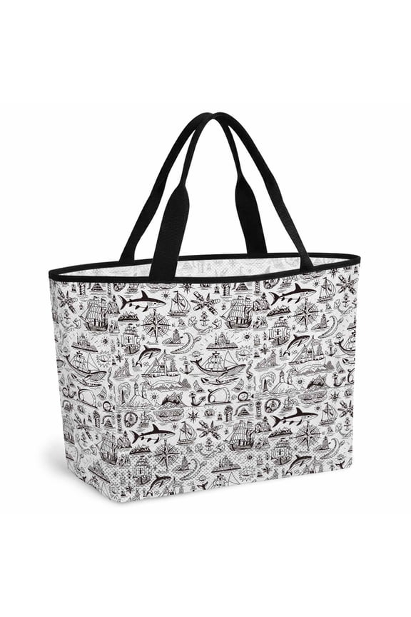 Nautical Beach Bag for Women, Large Breathable Mesh Beach Tote Bag, Grey Anchor Rudder Compass Sailing Boat Sandproof Lightweight Travel Bags for Vacation Picnic Swimming Pool 15.7"x15.7"x9.1"