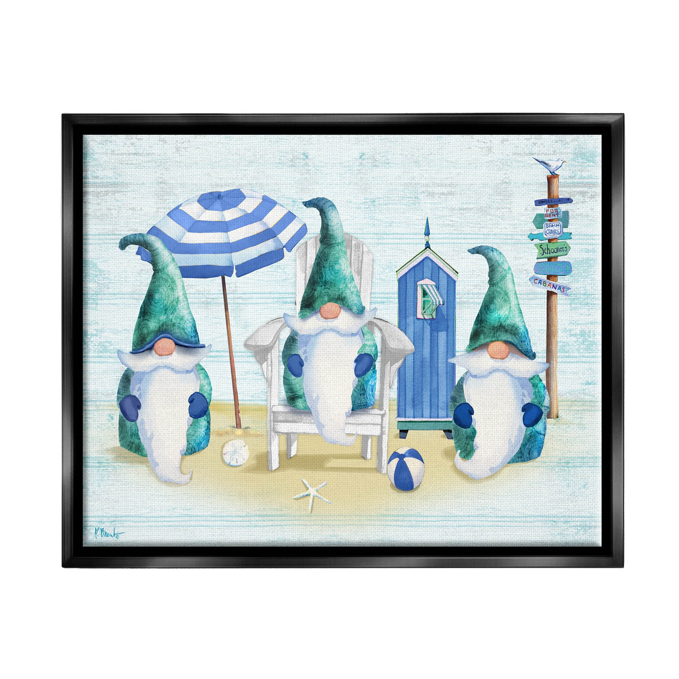 Nautical Beach Gnome Trio Fairy Tales & Fantasy Graphic Art Jet Black Framed Art Print Wall Art