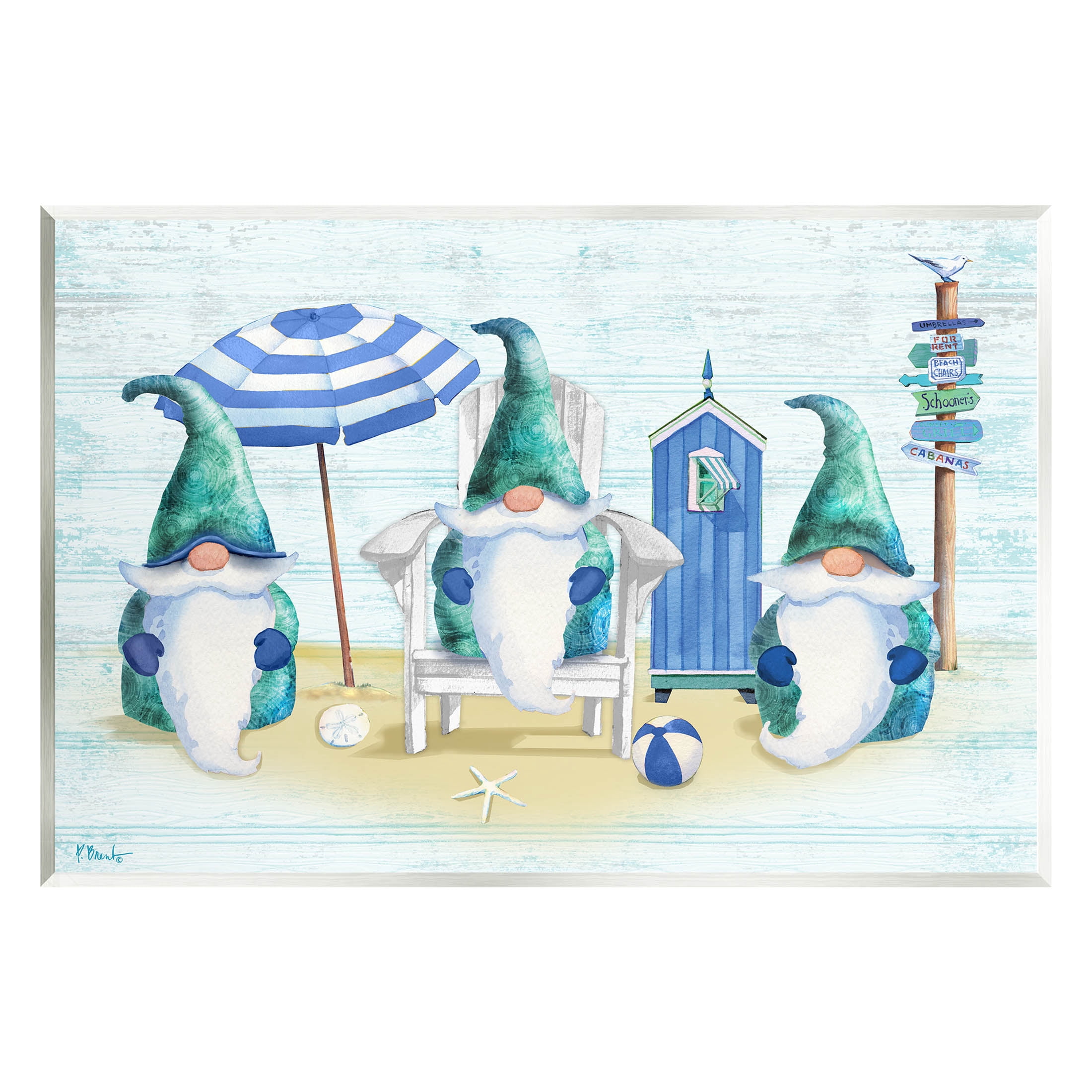 Nautical Beach Gnome Trio Fairy Tales & Fantasy Graphic Art Unframed Art Print Wall Art