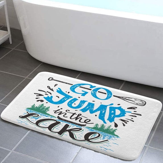 Nautical Beach Sea Quote Go Jump in The Lake Bathroom Rug Bath Mat, Farm Country Life Life is Better On Lake Wooden Boat with Paddle on The Lakehouse Home Kitchen Shower Mat,17X29in