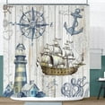 thumbnail image 1 of Nautical Beach Shower Curtain, Sailboat Lighthouse Compass Anchor Decorative Ocean Coastal Theme Shower Curtain For Bathroom, Farmhouse Nautical Polyester Fabric Shower Curtains With 12 Hooks, 72X72, 1 of 6