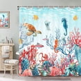 thumbnail image 1 of Nautical Beach Shower Curtain, Sea World Blue Ocean Shower Curtain, Coral Sea Horse Turtle Octopus Shower Curtain Sets, Underwater Marine Life Themed Bathroom Decor Bath Curtain with Hooks,70X70in, 1 of 6