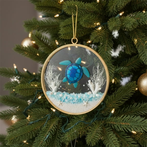 Nautical Beach Theme Christmas Ornaments - Underwater Turtle, Sea Life Hanging Xmas Tree Decoration, Seaturtle Holiday Keepsake for Beach Lovers
