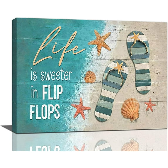 Nautical Beach Wall Art Coastal Starfish Seashell Pictures Wall Decor Beach Theme Canvas Print Inspirational Painting Framed Modern Home Artwork For Bathroom Living Room Bedroom Office 16"x12"