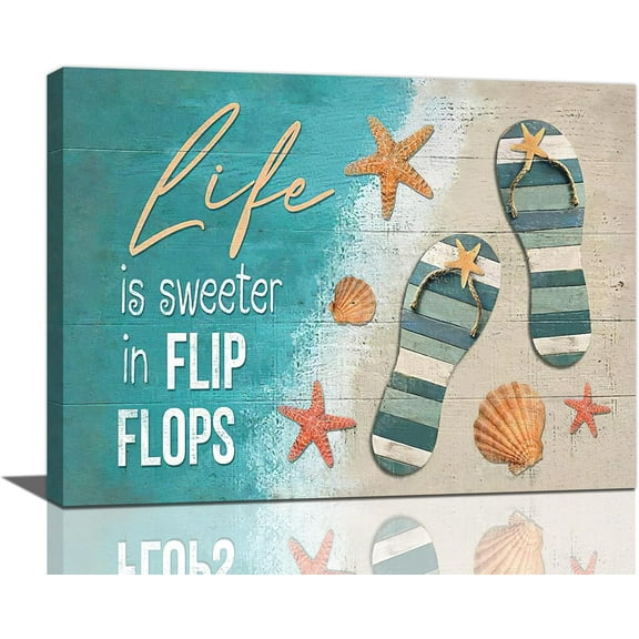 Nautical Beach Wall Art Coastal Starfish Seashell Pictures Wall Decor Beach Theme Canvas Print Inspirational Painting Framed Modern Home Artwork For Bathroom Living Room Bedroom Office 16"x12"