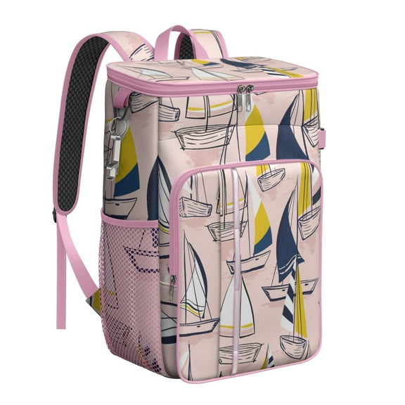 Nautical Beachy Backpack Cooler, Leakproof Insulated Tropical Island Cooler Bag with Sunset Palm Tree Print for Travel & Picnic