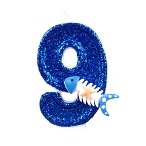 Nautical Birthday Decor, Coastal Dessert Accent, 9rd Birthday Candle for Cake, Beach Starfish Sequins Candles, Cake Topper Decoration for Birthday Party, Fish Bones and Starfish Number 9