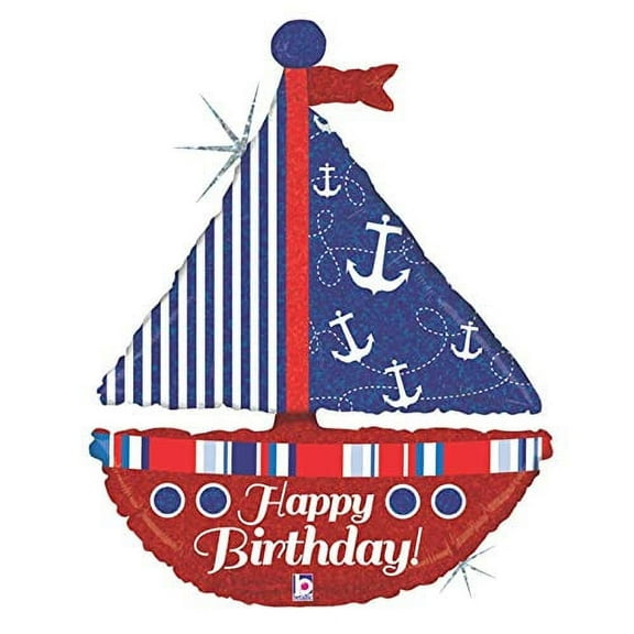 37" Nautical Birthday Sailboat Mylar Balloon