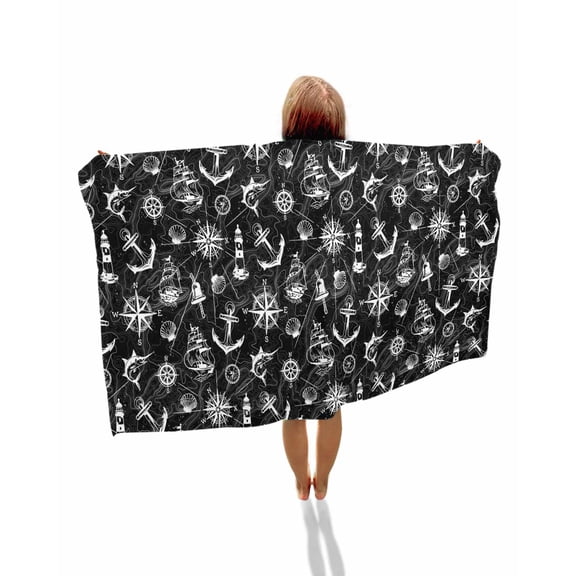 Nautical Black Beach Towels Oversized Super Absorbent, Retro Sailing Boat Map Anchor Rudder Lightweight Bath Towel Quick Dry Sets For Bathroom/Pool/Rv Camping/Beach Play/Gym Room/Picnic 23"x47"
