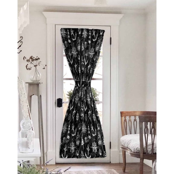 Nautical Black Blackout Door Curtains for French, Glass,Front, Back, Patio Door, Retro Sailing Boat Map Anchor Rudder Thermal Insulated Rod Pocket Window Curtain Drapes With Tiebacks 25"x72"