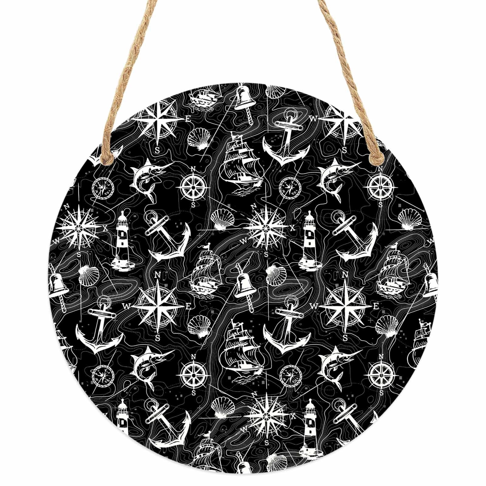Nautical Black Round Front Door Welcome Sign, 5.9 Inch Wall Hanging ...