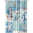 thumbnail image 1 of Nautical Blackout Windows Curtains, Lighthouse Anchor Rudder Theme Starfish Shell Conch Pattern Rod Pocket Curtains, for Living Room Bedroom 21(W)*63(L) 2 Panels, 1 of 6