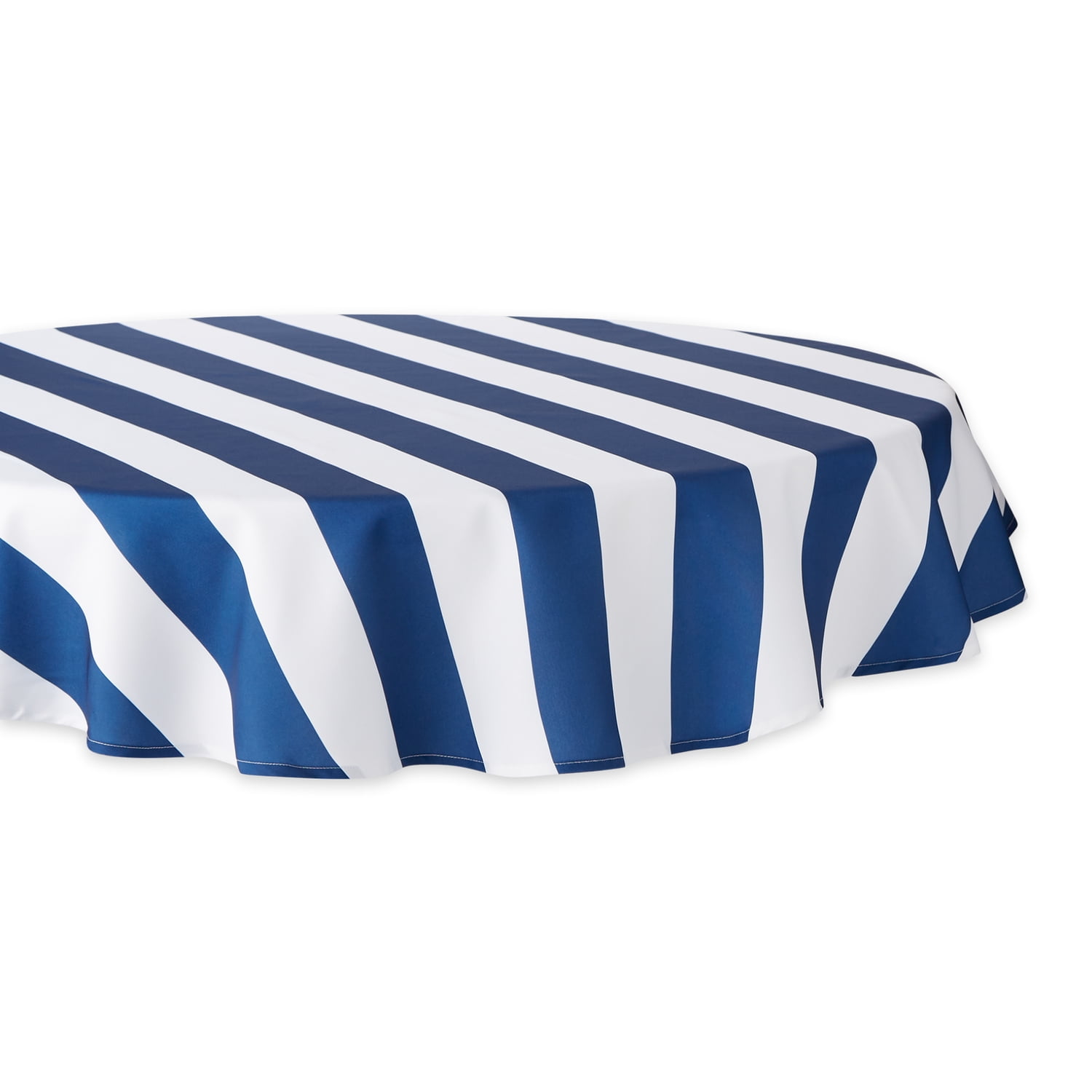 Nautical Blue Cabana Stripe Outdoor Tablecloth 60 Round