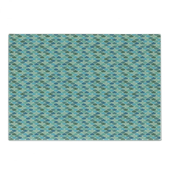 Nautical Blue Cutting Board, Mermaid Scale Inspired Pattern with Japan Fish Squama Nested Circular Shapes, Decorative Tempered Glass Cutting and Serving Board, in 3 Sizes, by Ambesonne