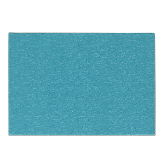Nautical Blue Cutting Board, Monochrome Simple Design of Waves Deep Ocean Marine Life Love, Decorative Tempered Glass Cutting and Serving Board, in 3 Sizes, by Ambesonne