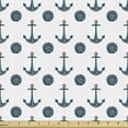 thumbnail image 1 of Ambesonne Nautical Blue Fabric by the Yard Upholstery, Anchors and Shells, 1 Yard, Dark Teal and White, 1 of 4
