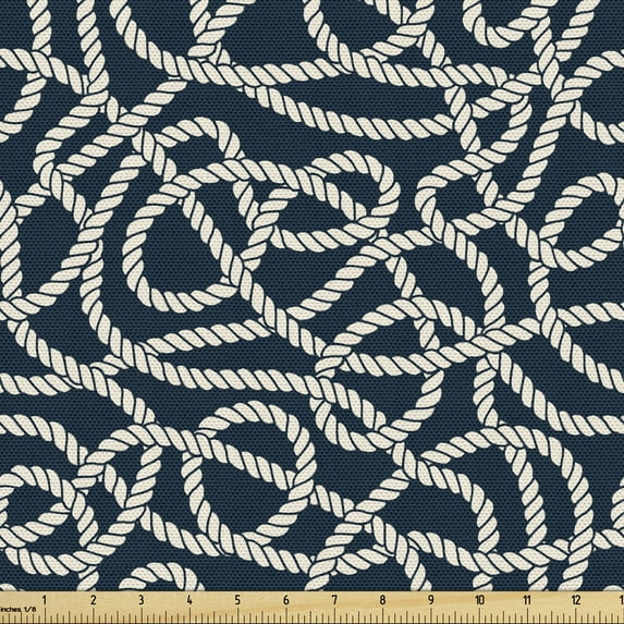 Ambesonne Nautical Blue Fabric by the Yard Upholstery, Marine Entangled, 2 Yards, Dark Petrol Blue Ivory