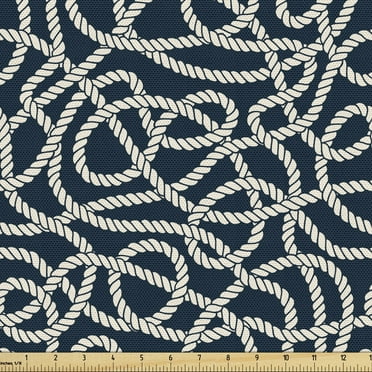 Nautical Blue Fabric by the Yard Upholstery, Marine Ropes Entangled Loops Maritime Repetition Print, Decorative Fabric for DIY and Home Accents, 5 Yards, Dark Petrol Blue Ivory by Ambesonne