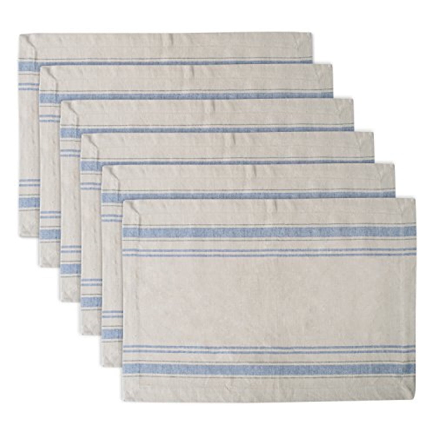 Nautical Blue and Beige Cotton French Stripe Placemats, Set of 6