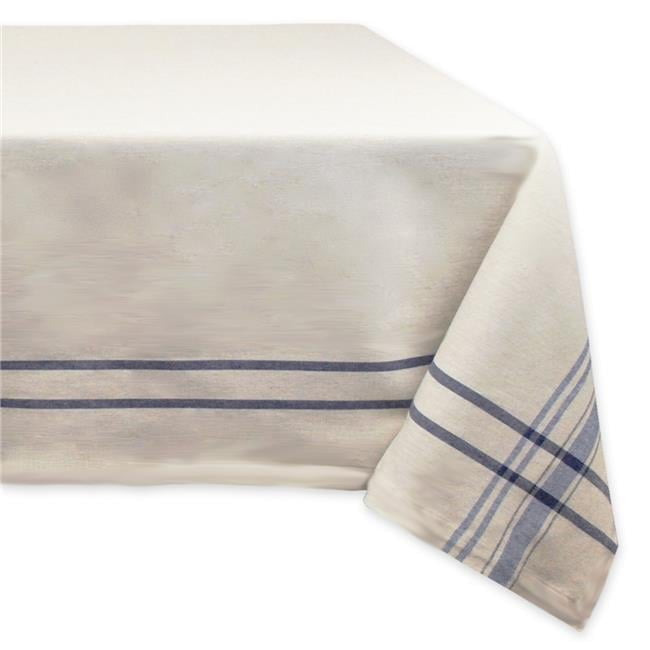 Taupe and Nautical Blue French Stripe Cotton Tablecloth 60x84 Inch