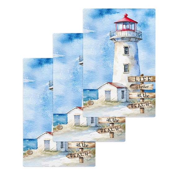 Nautical Blue Kitchen Dish Towels for Drying Dishes Set of 3, Lighthouse Ocean Sailboat Summer Painting Waffle Weave Microfiber Hand Tea Bathroom Towels Quick Dry & Absorbent Towel 15.7x23.6