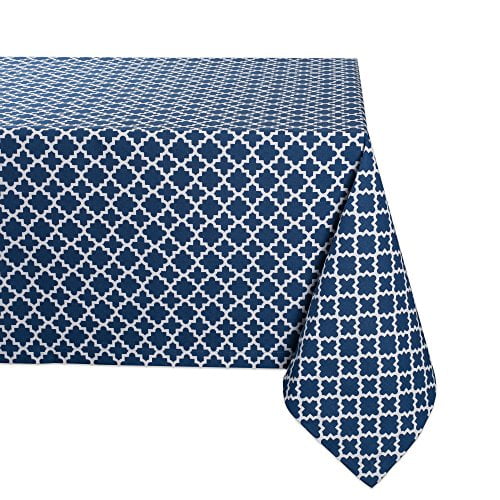 DII 60x104" Modern Cotton Lattice Tablecloth in Nautical Blue