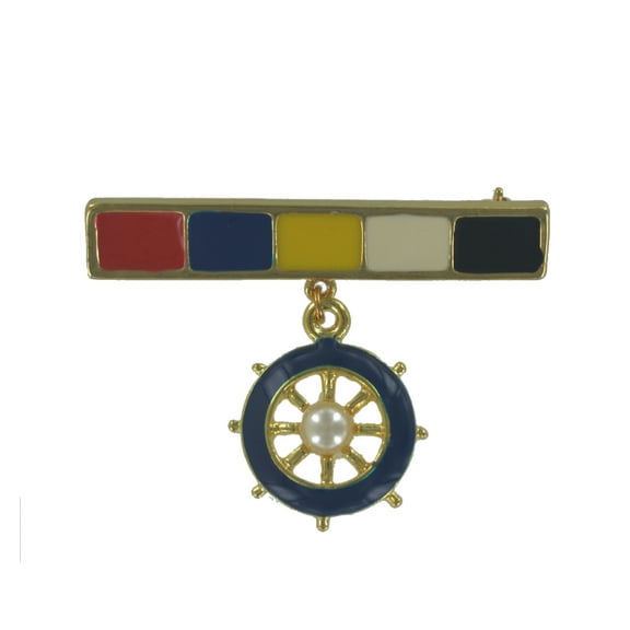 Nautical Blue Red Yellow Black Captains Wheel Charm Bar Pin Brooch Ladies Adult Female Women