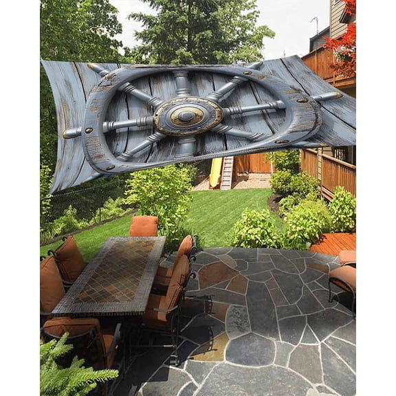 Nautical Blue Rudder Sun Shade Sail 14'X18' Vintage Wooden Broad Summer UV Block Outdoor Sail Shades Breathable Waterproof Rectangular Sunshade for Patio Garden Pool Pergola Porch