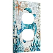Nautical Blue Sea Turtle Single Duplex Electrical Outlet Cover Wall Plate 1 Gang Device Switch Plate Receptacle Plug Cover Decorative Ocean Tortoise Marine Themed Kids Boys Bedroom Bathroom Decorate